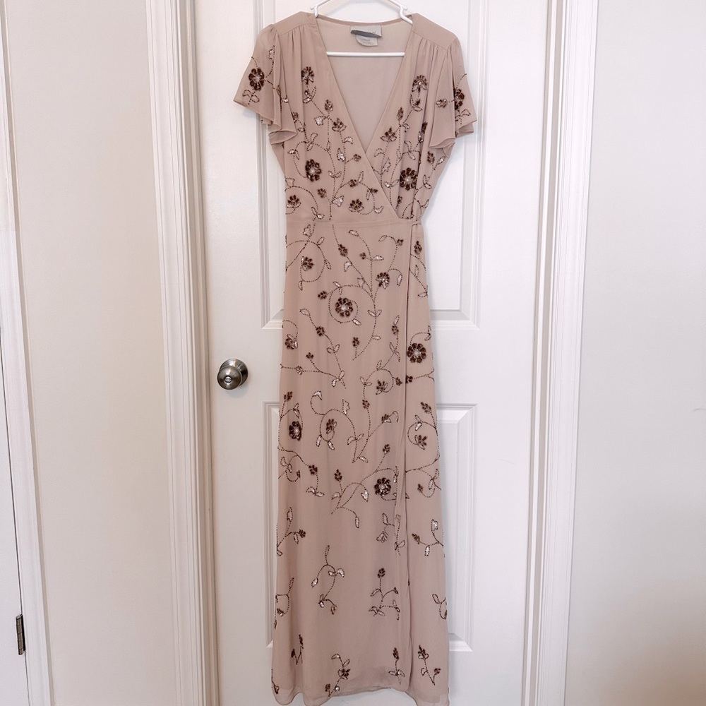 Anthropologie BHLDN Plymouth Beaded Wrap Dress, Blush